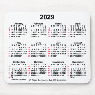 Tapis De Souris 2029 Blanc 52 semaines Calendrier ISO par Janz