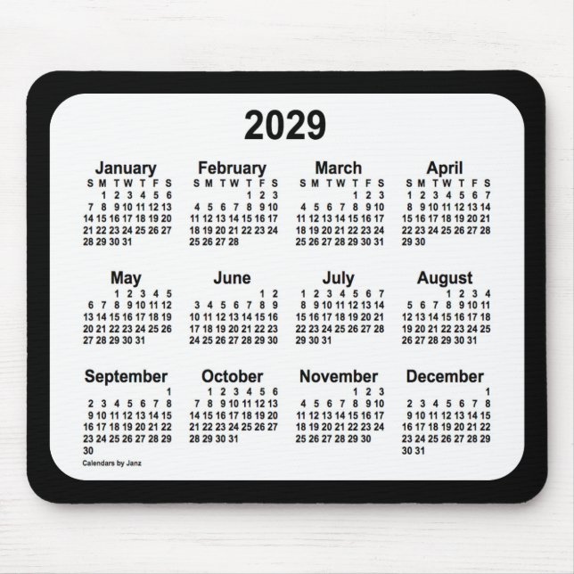 Tapis De Souris 2029 Blanc sur le calendrier noir par Janz Two Ton (Devant)