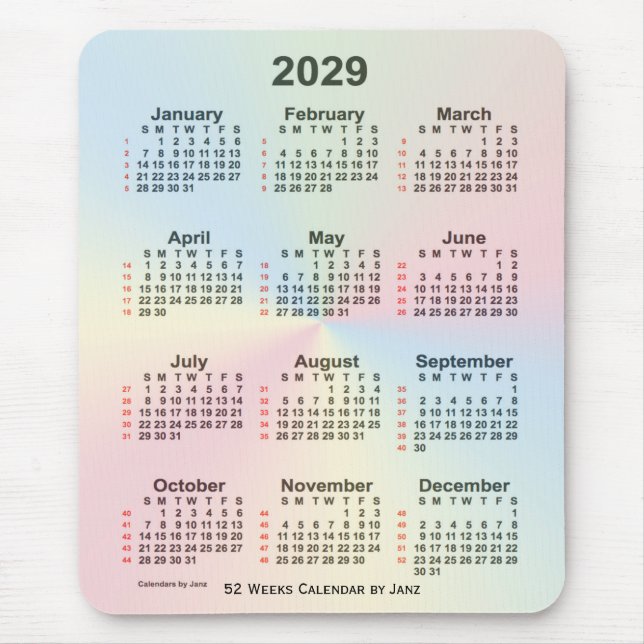 Tapis De Souris 2029 Rainbow Cloud 52 Week Calendar by Janz (Devant)