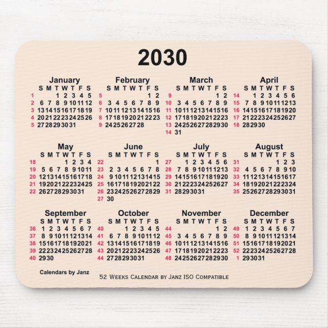 Tapis De Souris 2030 Antique Blanc 52 semaines Calendrier ISO par  (Devant)