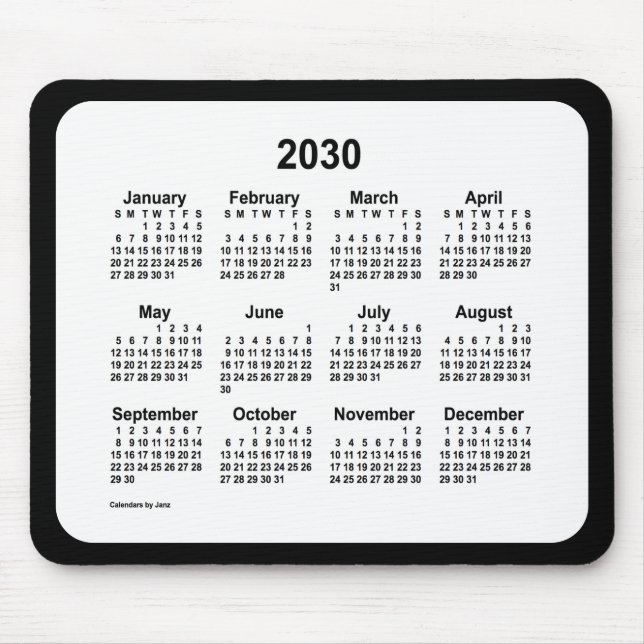 Tapis De Souris 2030 Blanc sur le calendrier noir par Janz Two Ton (Devant)