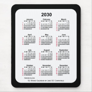 Tapis De Souris 2030 Noir 52 semaines Calendrier ISO par Janz Two