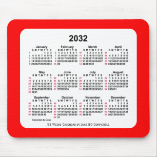 Tapis De Souris 2032 Rouge 52 Semaines ISO Calendrier par Janz Two