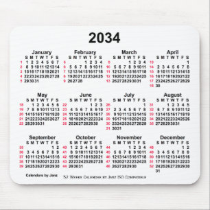 Tapis De Souris 2034 Blanc 52 semaines Calendrier ISO par Janz