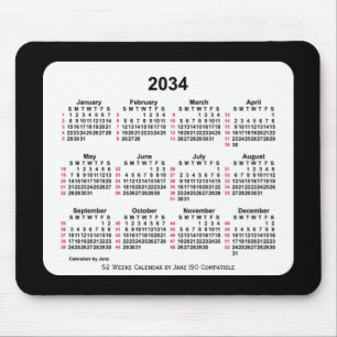 Tapis De Souris 2034 Noir 52 semaines Calendrier ISO par Janz Two