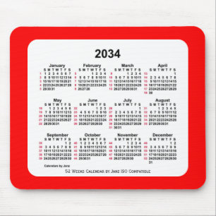 Tapis De Souris 2034 Rouge 52 semaines Calendrier ISO par Janz Two