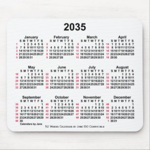 Tapis De Souris 2035 White 52 Weeks ISO Calendar by Janz