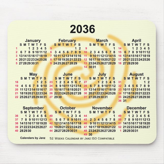 Tapis De Souris 2036 Sunny Days 52 Weeks ISO Calendar par Janz (Devant)
