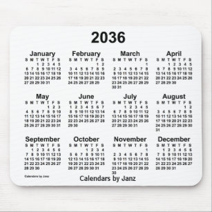 Tapis De Souris 2036 White Calendar by Janz Mouse Pad