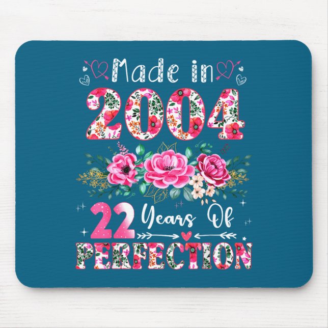 Tapis De Souris 22 Year Old Made In 2004 Floral 22th Birthday Wome (Devant)