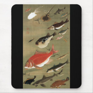 Tapis De Souris 28. 群 魚 図, 冲 Divers Poissons, Jakuchu, Japon Art若
