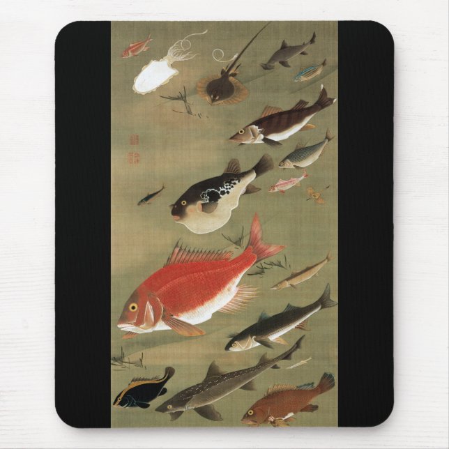 Tapis De Souris 28. 群 魚 図, 冲 Divers Poissons, Jakuchu, Japon Art若 (Devant)