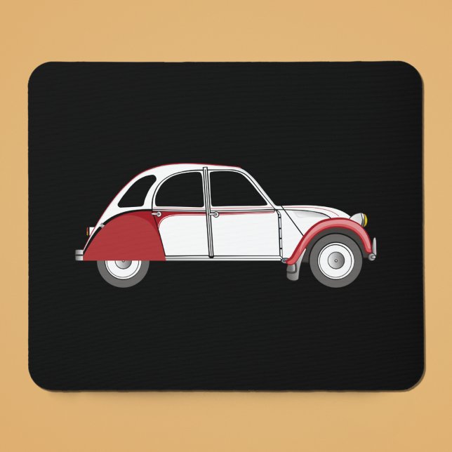 Tapis De Souris 2CV Deux Chevaux Dolly Oldtimer Rouge (2CV Mouse Pad in Black with a White Red Deux Chevaux Dolly Illustration)