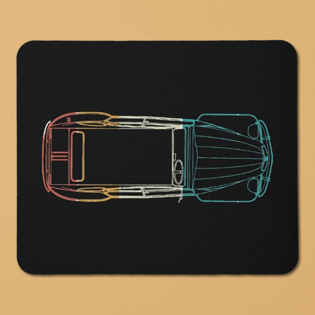 Tapis De Souris 2cv Deux Chevaux Rainbow Blueprint (2CV Blueprint Mousepad in Black with Red Yellow White and Green Colors
)