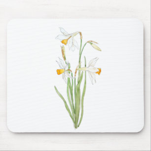 Tapis De Souris 3 jonquilles blanches dans et aquarelle
