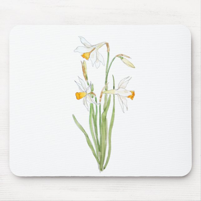 Tapis De Souris 3 jonquilles blanches dans et aquarelle (Devant)