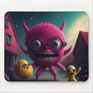 Tapis De Souris 3 Petits Monstres Défilent Dans Le Village