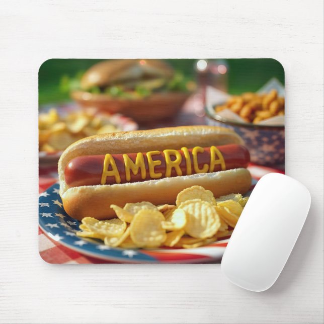 Tapis De Souris 4 juillet américain Hot Dog (Avec souris)