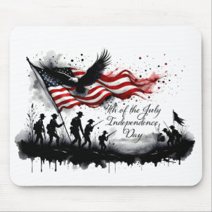 Tapis De Souris 4 juillet art patriotique avec drapeau et soldats
