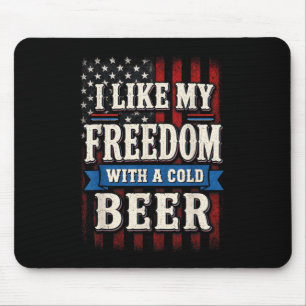 Tapis De Souris 4 juillet drôle J'aime mon Dom avec une bière froi