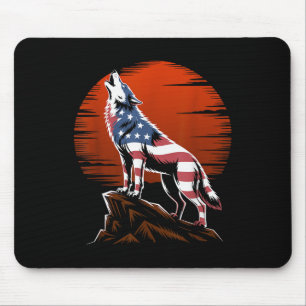 Tapis De Souris 4 juillet États-Unis Drapeau américain Loup Loup p