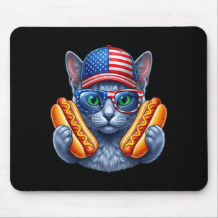 Tapis De Souris 4 juillet hotdog russe bleu chat drôle