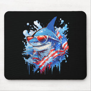 Tapis De Souris 4 juillet Patriotic Funny Shark Sungles Independen