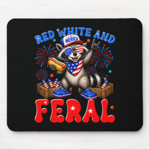 Tapis De Souris 4 juillet Raccoon drôle rouge blanc et hommes sauv