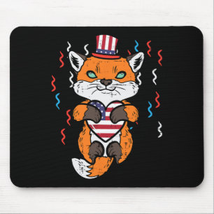 Tapis De Souris 4 juillet Renard Drapeau Américain Cœur Patriotiqu