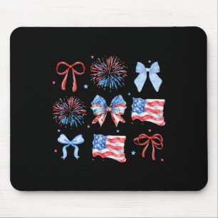 Tapis De Souris 4 juillet Rouge Blanc Bleu Coquette Bow Fireworks