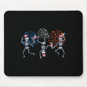 Tapis De Souris 4 Juillet Skeletons Danse Feu d'artifice Patriotiq