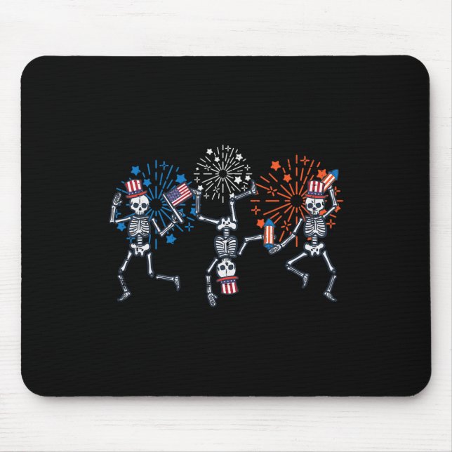 Tapis De Souris 4 Juillet Skeletons Danse Feu d'artifice Patriotiq (Devant)