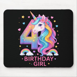Tapis De Souris 4th Birthday Girl Unicorn Rainbow Unicorn 4 Years