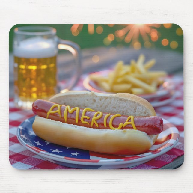 Tapis De Souris 4th of July Hot Dog With Beer (Devant)