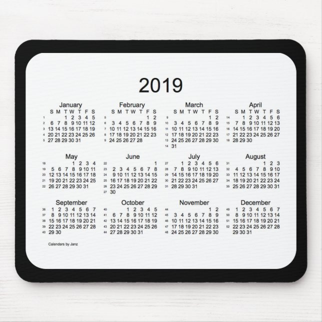 Tapis De Souris 52 calendrier Mousepad noir et blanc des semaines (Devant)