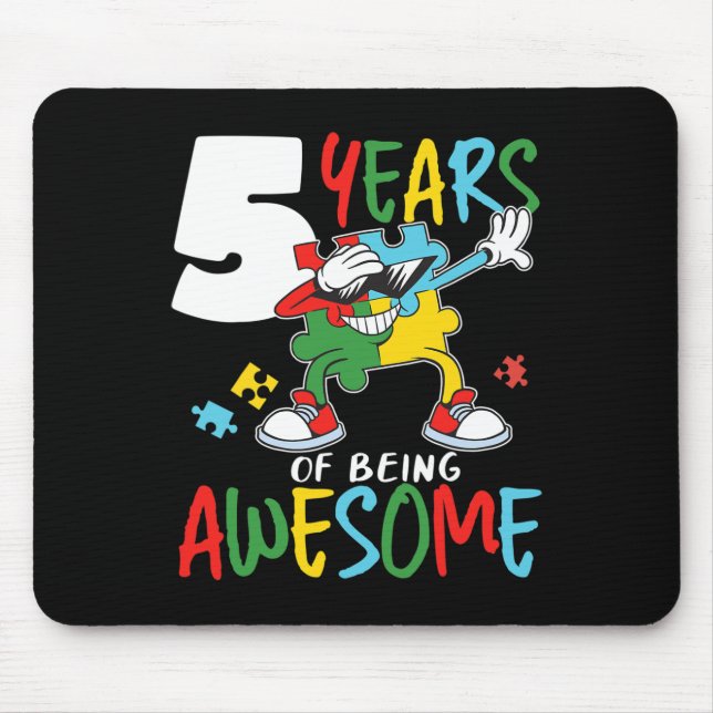Tapis De Souris 5 Anniversaire Autiste Garçon Fille Autisme Aware (Devant)