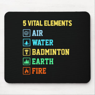 Tapis De Souris 5 éléments vitaux Air Eau Badminton Terre Feu Sh