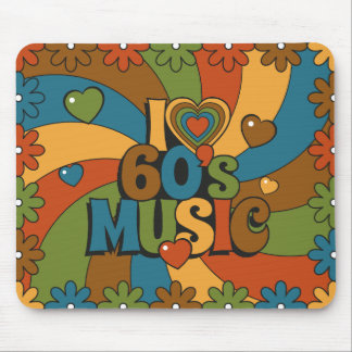 Tapis De Souris 60s Music Hearts Waves and Flowers in Retro Colors