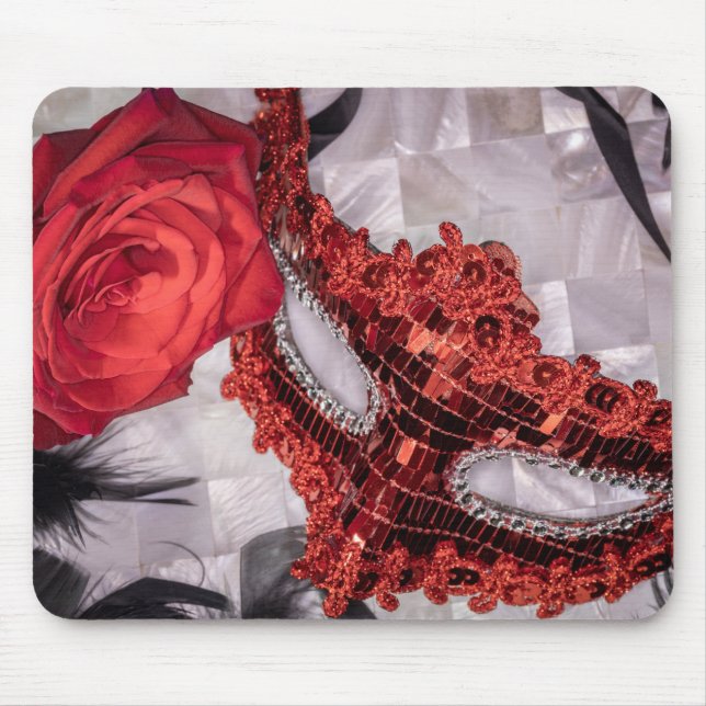 Tapis De Souris 6439-Rose rouge avec Mascarade rouge (Devant)