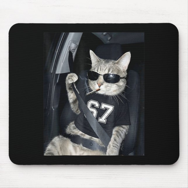 Tapis De Souris 67 Cat Wearing Sungles Gen Alpha Smoking Cat  (Devant)