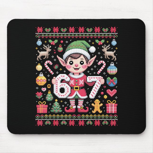 Tapis De Souris 67 Christmas Elf Ugly Sweater Cute 6 7 Meme Xmas B (Devant)