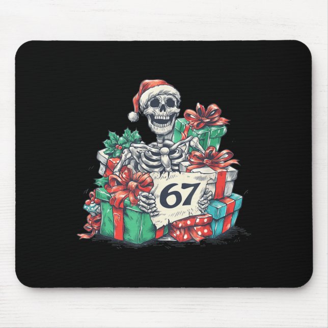 Tapis De Souris 67 Christmas Skeleton Xmas Santa Hat Six Seven Fun (Devant)