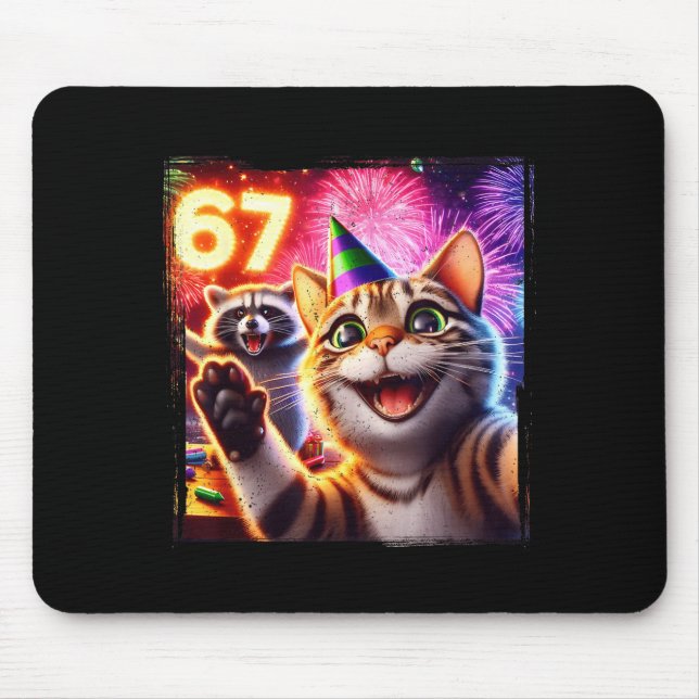 Tapis De Souris 67 Meme Cat Raccoon New Year Selfie Funny Birthday (Devant)