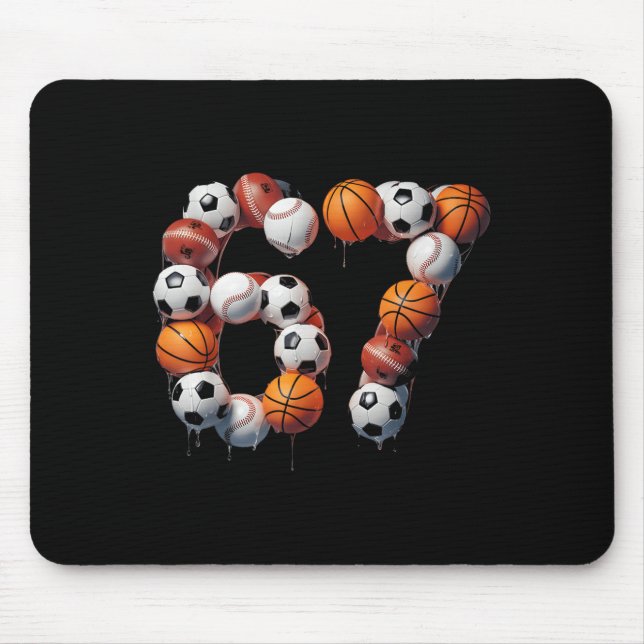 Tapis De Souris 67 Six Sept Soccer Baseball Basketball Mème Hallo (Devant)