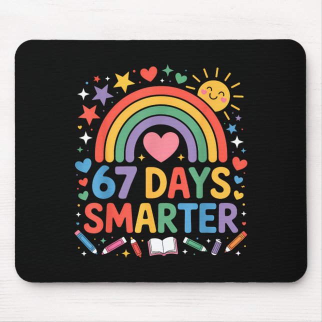 Tapis De Souris 67e jour de mème de l'école 67 jours plus intellig (Devant)
