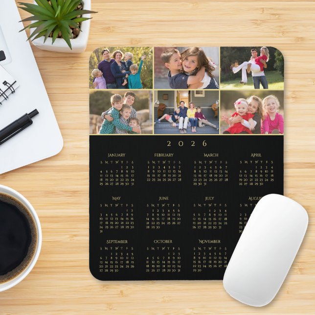Tapis De Souris 6 Photo Collage Personalized Family 2026 Calendar (6 Photo Collage Personalized Family 2026 Calendar Mouse Pad)