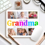 Tapis De Souris 6 Photo Collage Vous Aimer Grand-mère Colorée Mode<br><div class="desc">"Je t'aime grand-mère." Elle aime chaque minute avec ses petits-enfants. Un visuel ludique, fantaisiste et élégant de la typographie audacieuse colorée à l'arc-en-ciel et de la typographie manuscrite noire recouvrent un coeur rose pâle et doux et un arrière - plan blanc. Ajoutez 6 photos chères de votre choix et customisez...</div>