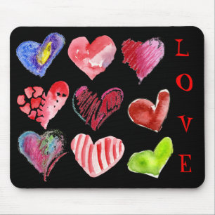 Tapis De Souris 9 coeurs d'amour sur Mousepad noir