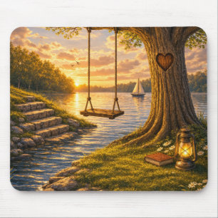 Tapis de souris à bascule d'arbre romantique au bo