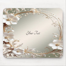 Tapis de souris à cadre floral blanc orné